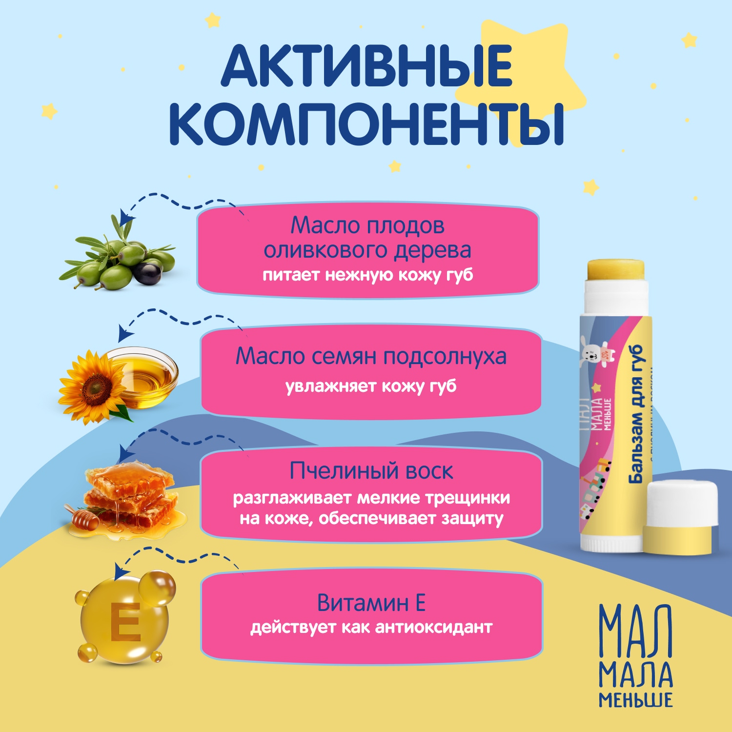 Мал Мала Меньше бальзам для губ натуральный 0+ 4,25г