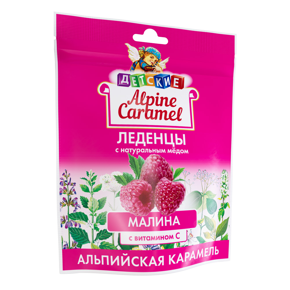 Альпийская карамель леденцы детские с натуральным медом и витамином С вкус малина 75г