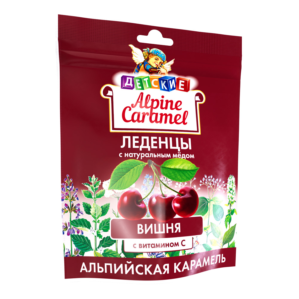 Альпийская карамель леденцы детские с натуральным медом и витамином С вкус вишня 75г