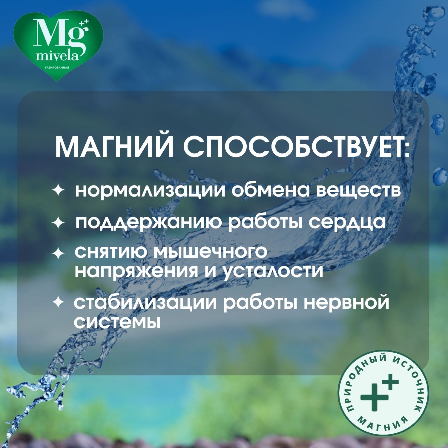 Ригла вода минеральная Мивела Mg++ природ.питьевая лечеб.-столов.газ. 1л