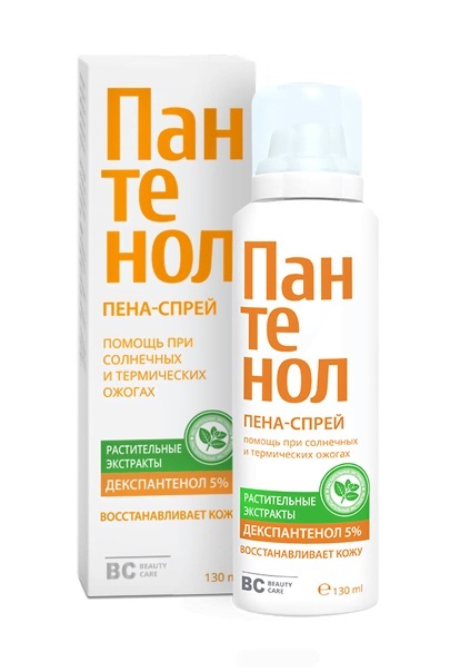 БиСи пена-спрей пантенол для ухода за кожей лица и тела при солнечных и термических ожогах 130мл