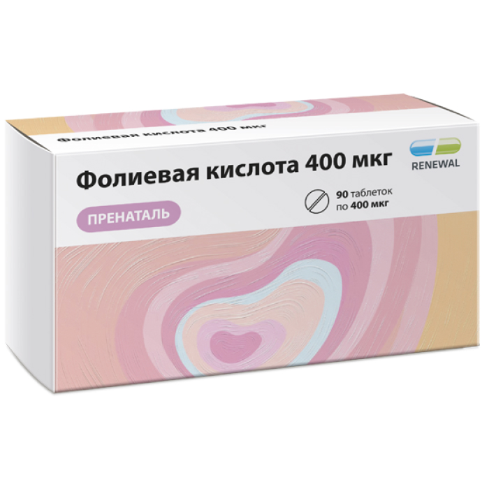 Фолиевая кислота 400мкг таблетки 100мг № 90 пренаталь Реневал БАД